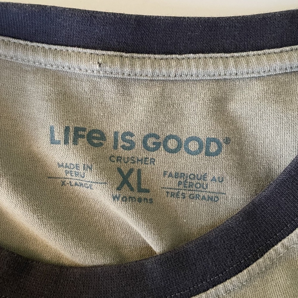 Life is Good Womens Boxy Crusher Tee Dog Graphic Green XL Novelty All Over Print - Picture 7 of 10